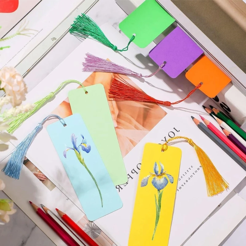 Набор закладок из крафт-бумаги, бумажные закладки с разноцветными кисточками