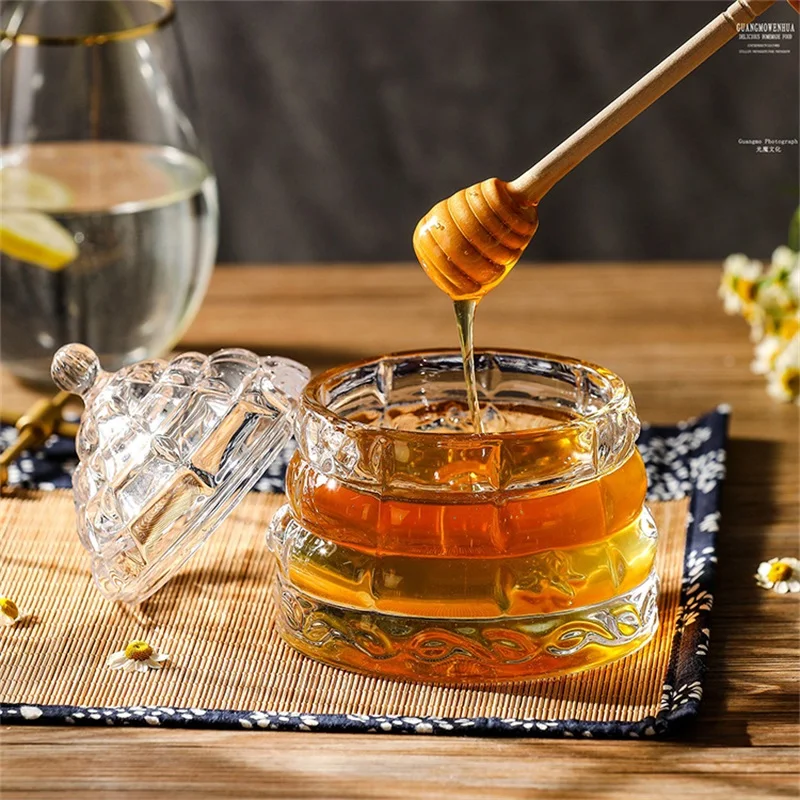 Glass Bear Figurine Honey Jar Decorative Honeycomb Syrup Canister Breakfast Relish Dinner Tableware Ornament Kitchen Supplies