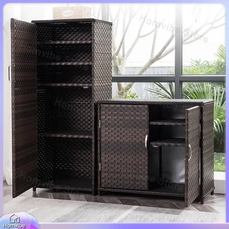 Outdoor Storage Cabinet Waterproof Rattan Shoe Cabinet Multi Layer Garden Patio Balcony Furniture Sunproof Deck Box Organizer