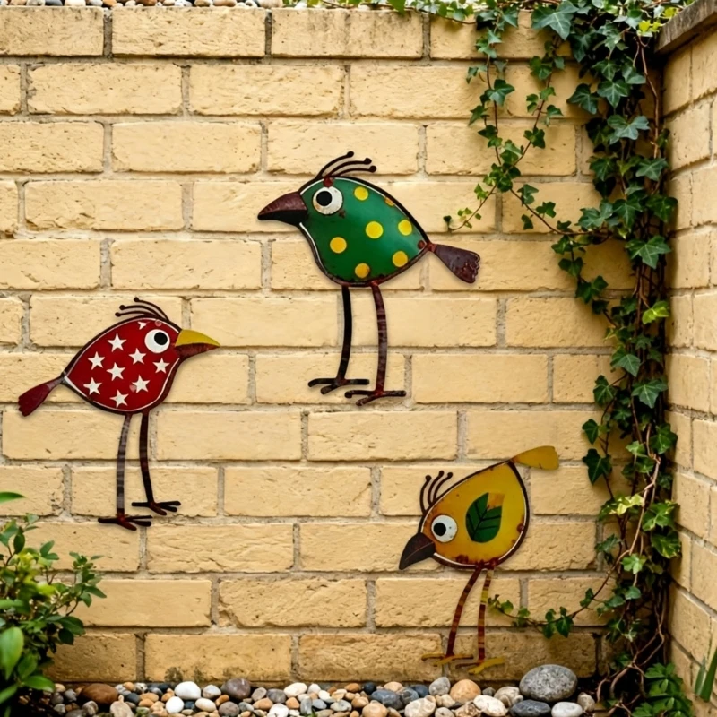 C7AC Lawn Bird Stakes 3 Piece Outdoor Garden Fence Decoration for Pot Groupings, Flower Rows and Entry Paths
