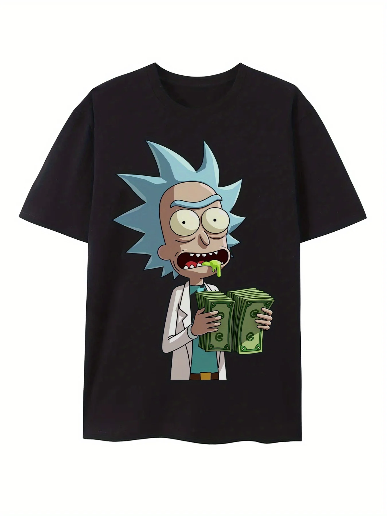 تي شيرت رجالي من القطن برسومات ريك آند مورتي، أسود مريح، برقبة دائرية وأكمام قصيرة مع طباعة كرتونية لصالة الألعاب الرياضية