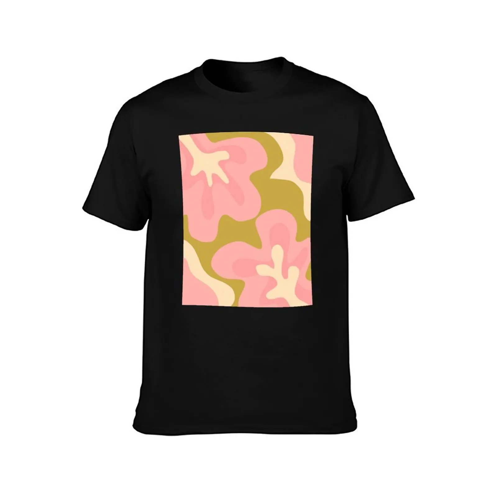 Flower Power Retro Abstract Pattern in Pink and Gold T-Shirt Retro Style Print Casual Top T-Shirt
