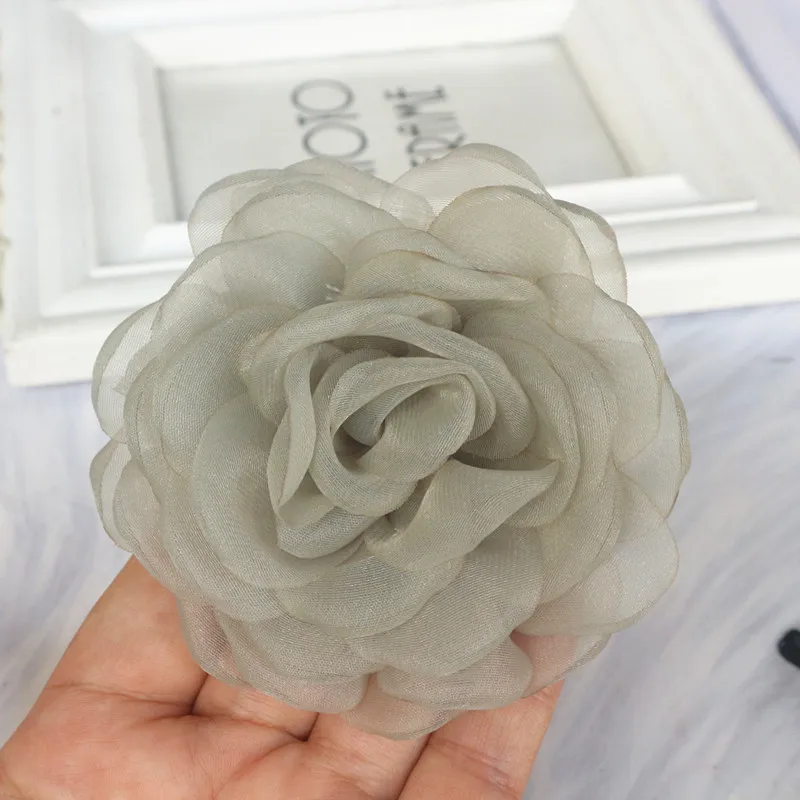 10PCS 8CM 3D Organza Chiffon Gauze Burnt Edge Fabric Artificial Rose Flower Wedding Dress Neck Decoration DIY Sewing Applique
