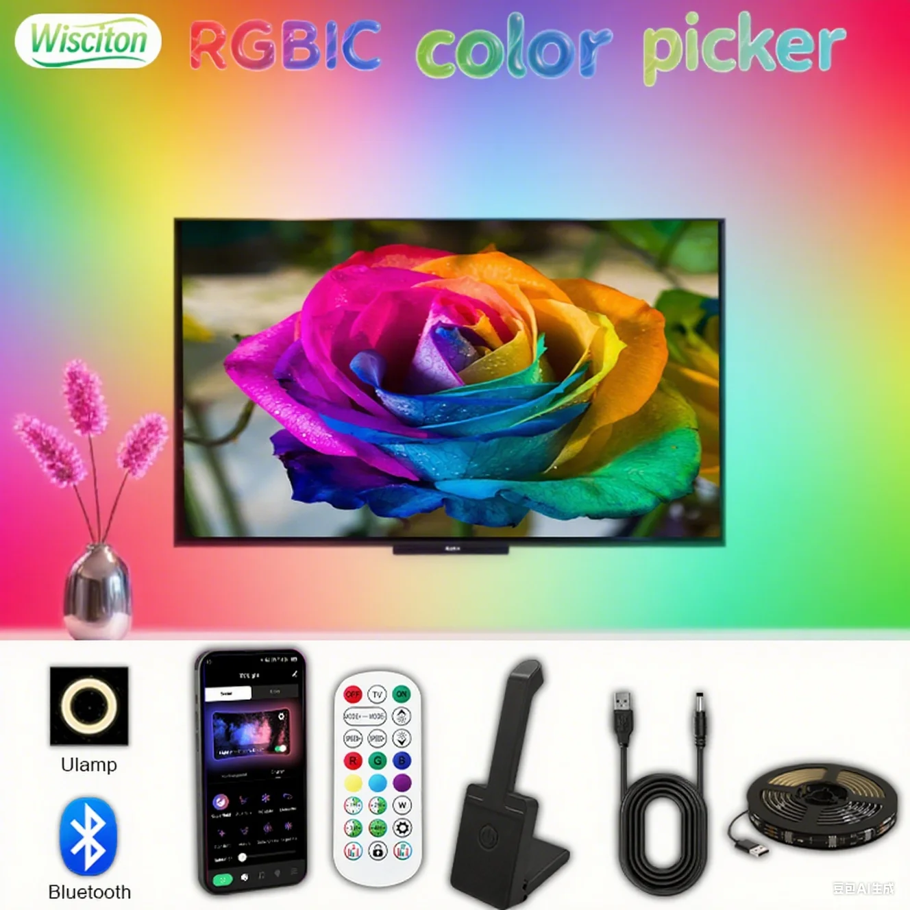 

RGBIC LED TV Backlight Music Sync Smart Strip Lights Color Pickup RGBIC LED Light Screen App Remote for Game Home Ambient Light