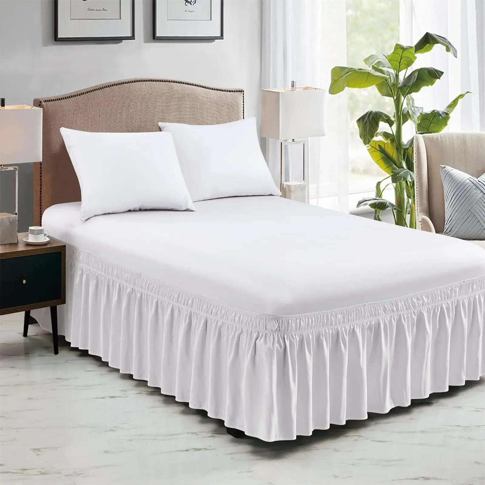 Elastic Ruffle Bed Skirt Solid Color Wrap Around Style Comfortable Fade Resistant Bed Cover Without Surface Twin Queen King Size