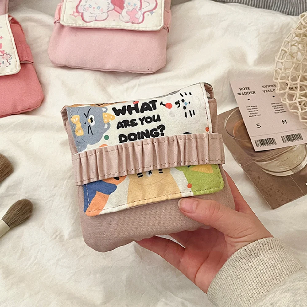 Creative Data Cables Organizer Sanitary Pads Bag Multipurpose Cartoon Kitten Cosmetic Bag Large Capacity Coin Purse