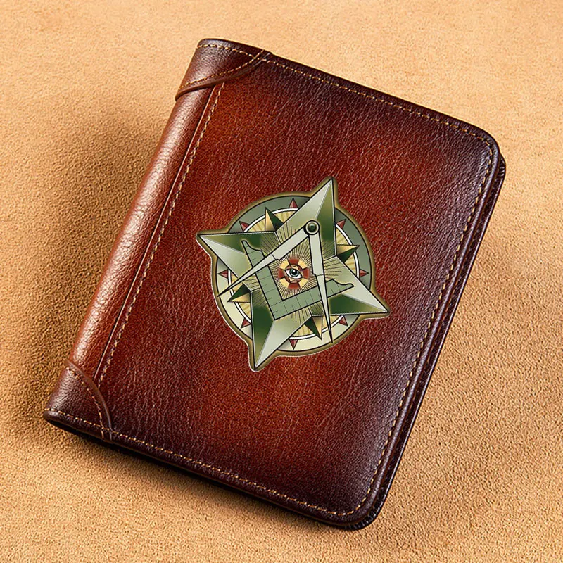 

High Quality Genuine Leather Wallet Freemasonry Cross All-seeing Eye Printing Standard Short Purse BK1453