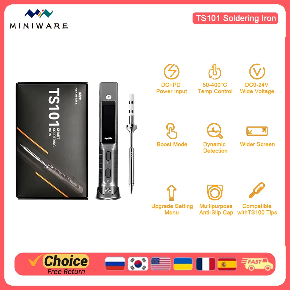 MINIWARE TS101 High-Power Portable Soldering Iron, OLED HD Digital Display, Temperature Adjustable, Upgraded Version of TS100