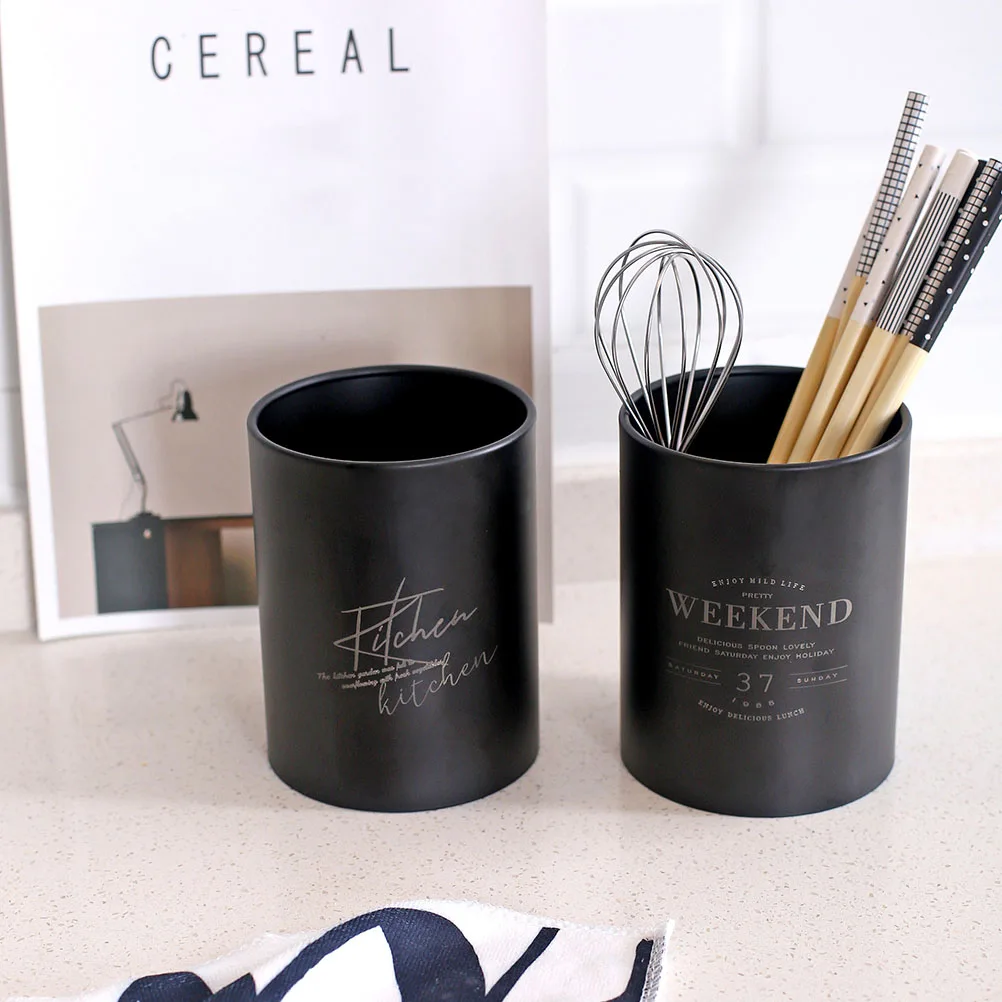 

Cutlery Holder Chopsticks Storage Tank Rack Spoon Fork Drain Steel Black Kitchen Utensils Organizer