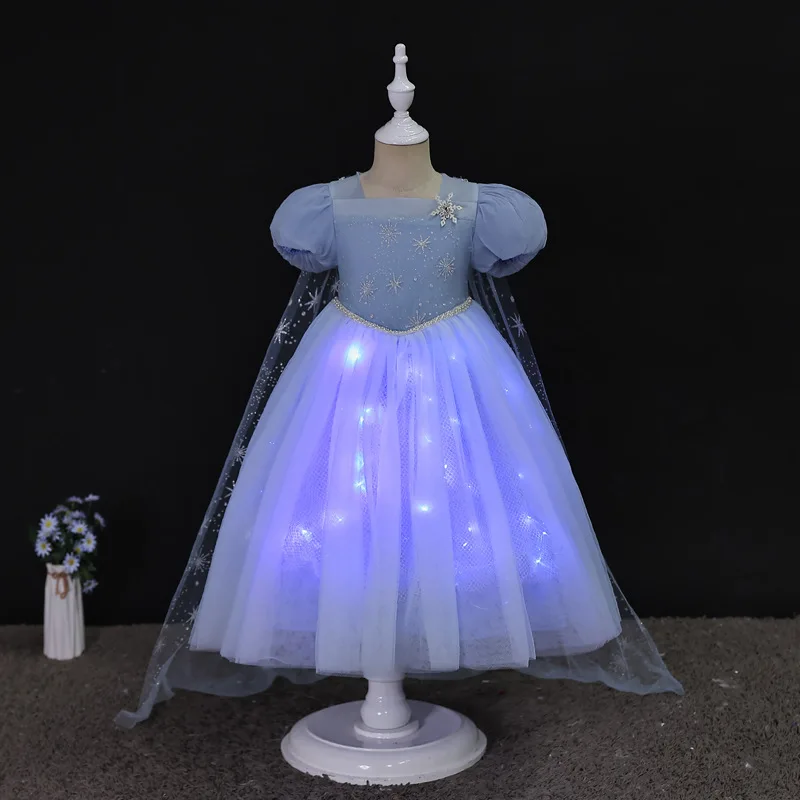 Puffy Dresses for Girls Summer New Queen Princess Party Beautiful Kids Girl Shining Sequin Blue Dress Clothes 3 to 8 Years Old