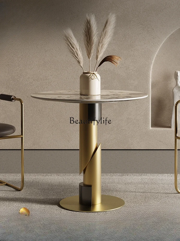 بلاطة الصخور المستديرة الخفيفة الفاخرة طاولة مستديرة صغيرة مصمم طاولة المفاوضات صالون تجميل الأعمال #2