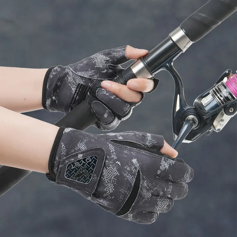 Spring Summer Breathable Thin Non Slip Fishing Gloves Men Women Outdoor Cycling Riding Three Finger Open Finger Dew Protection