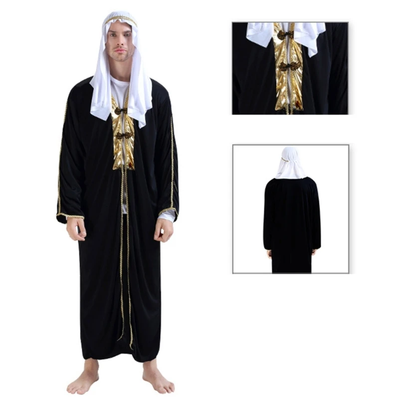 Halloween Kostum Arab Pria Wanita Pakaian Dubai Timur Tengah Hiasan Kepala Jubah Panjang Kerudung Celana Crop Top Pakaian