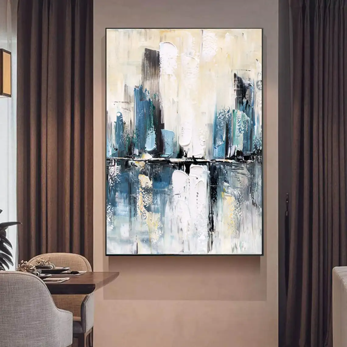 

Large Colorful City Modern Oil Painting Hand Painted On Canvas Abstract Urban Light Creative Wall Art Home Decoration for Office