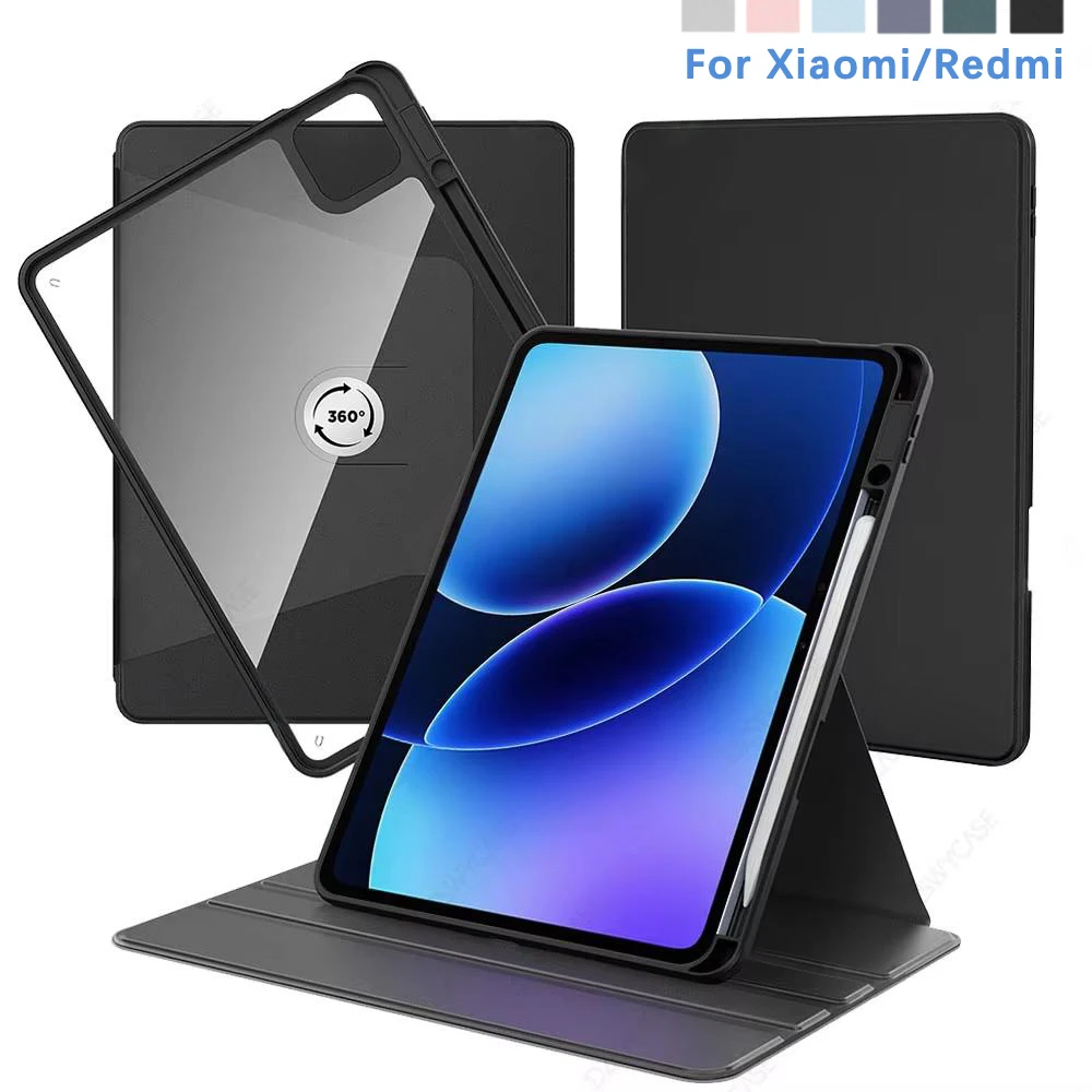 360° Rotating Case For Xiaomi Pad 6 7 8 Pro 11.2'' 11'' Redmi Pad SE 2023 Redmi Pad 2 2025 Back Cover With Pencil Holder