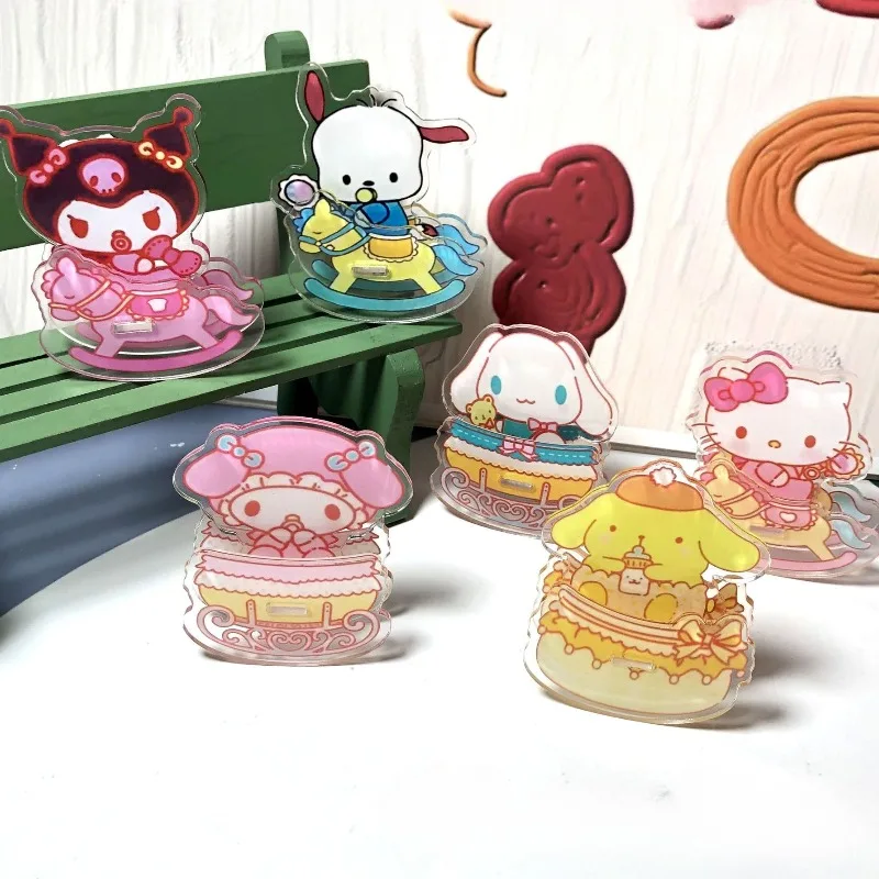 Sanrio  Hello Kitty My Melody Cartoon Anime Character Cute Rocking Horse Stand Desktop Ornaments To Send Friends Holiday Gifts