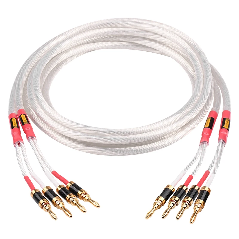 ATAUDIO Hifi Speaker Cable High Quality OCC Silver Core For Hi-fi Systems Y Plug Banana Plug Amplifier Loudspeaker Cable