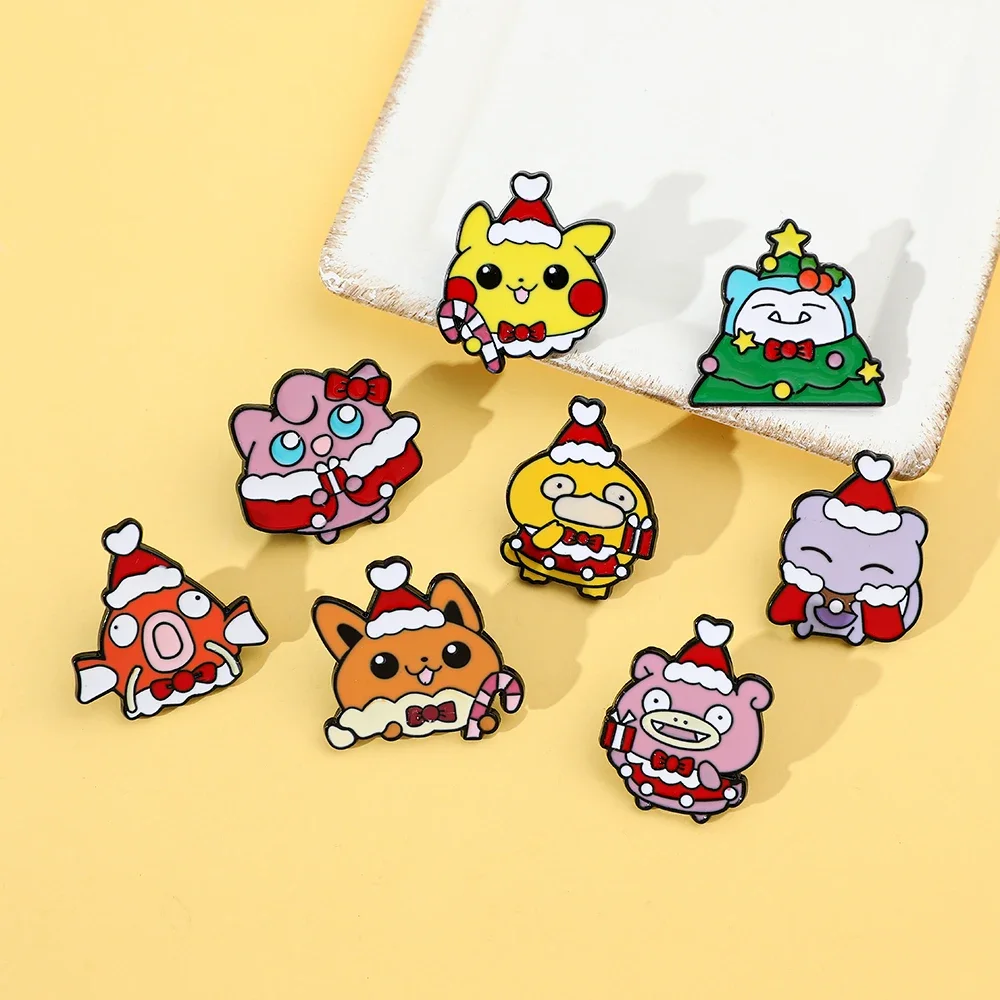 8 Pcs Christmas Slowpoke Brooch Cute Pikachu Mewtwo Lapel Pin Backpack Clothing Jewelry Metal Badge Accessories Gift for Friends view 4