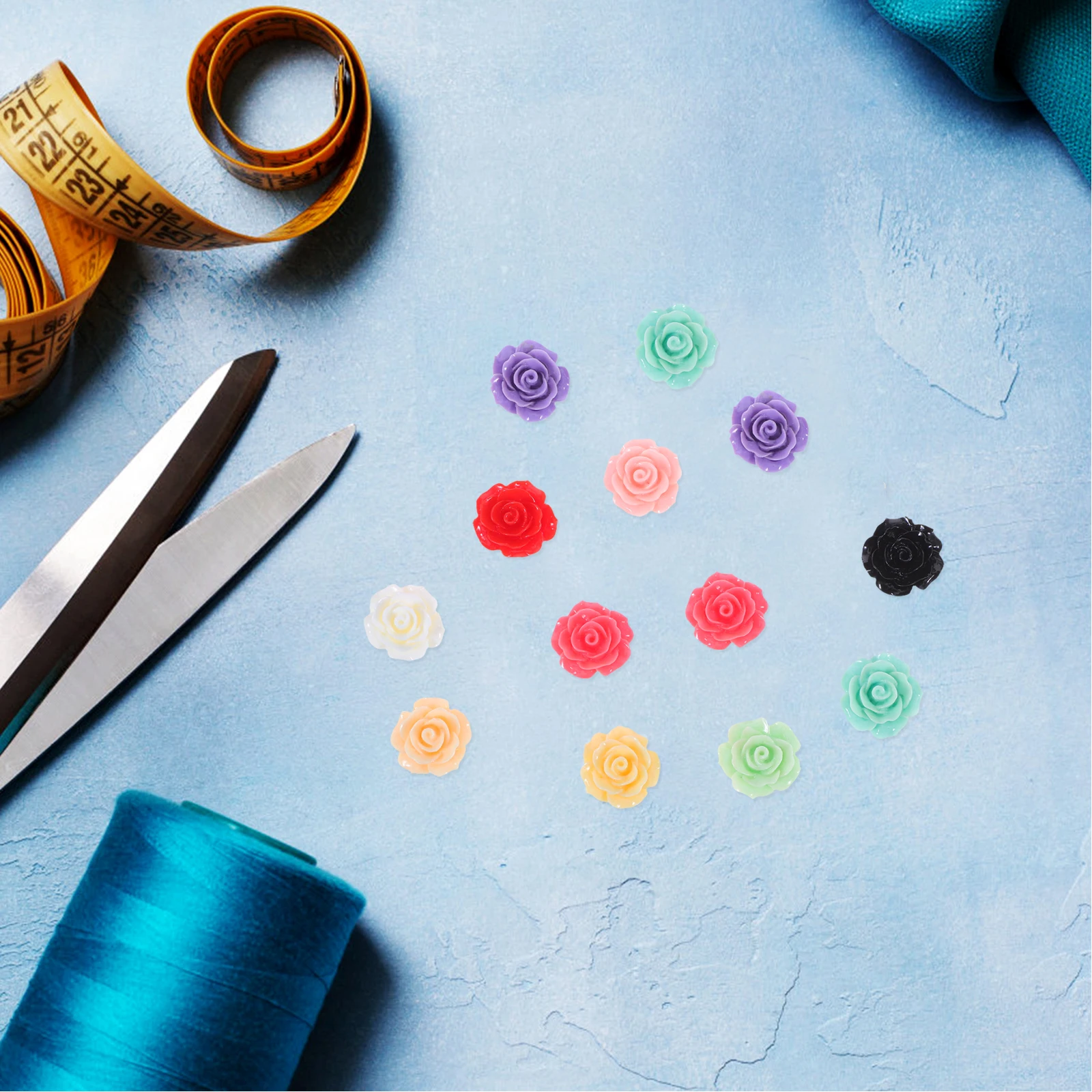 

100Pcs Resin Rose Flowers Beads Flatback DIY Cabochons Accessory Embellishment for Scrapbooking Craft 18mm (Assorted Color)