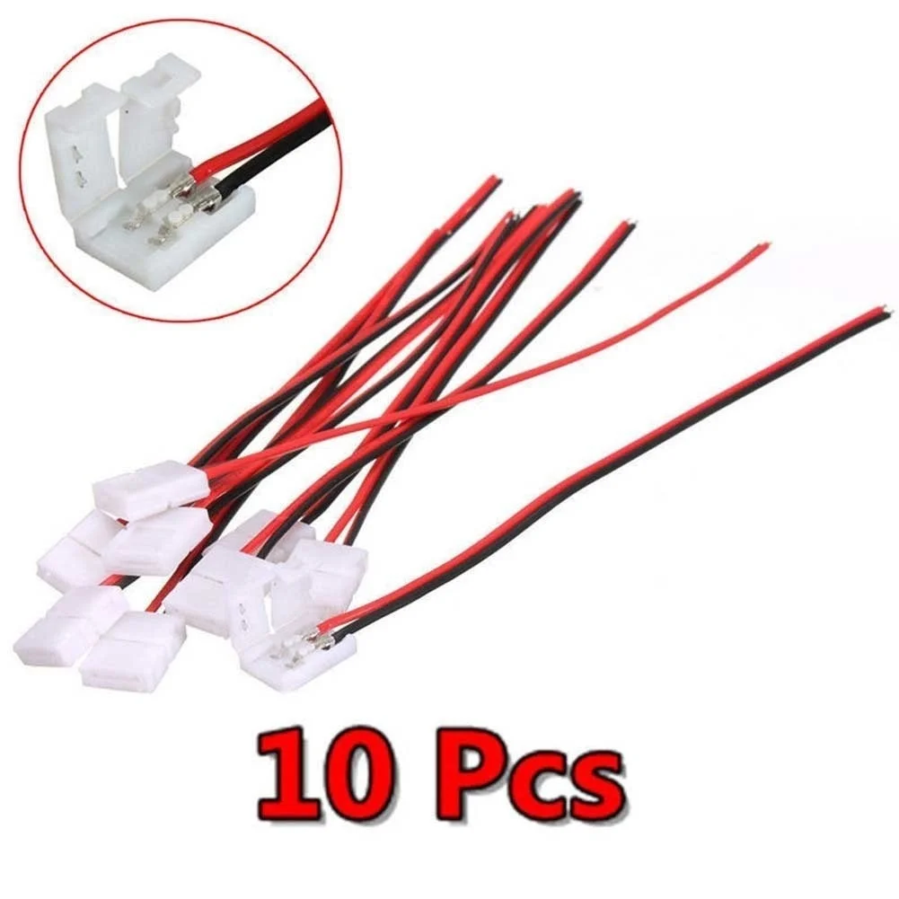 10Pcs Cable 2 Pin LED Strip Connector 3528/5050 Single Color Adapter Useful