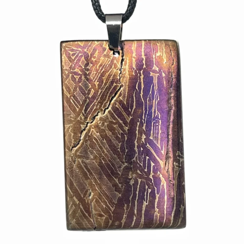 29.3g Muonionalusta Meteorite Rectangle Pendant Natural Iron Meteorite Heat Colored Cracked Surface Collectible Jewelry -LK268
