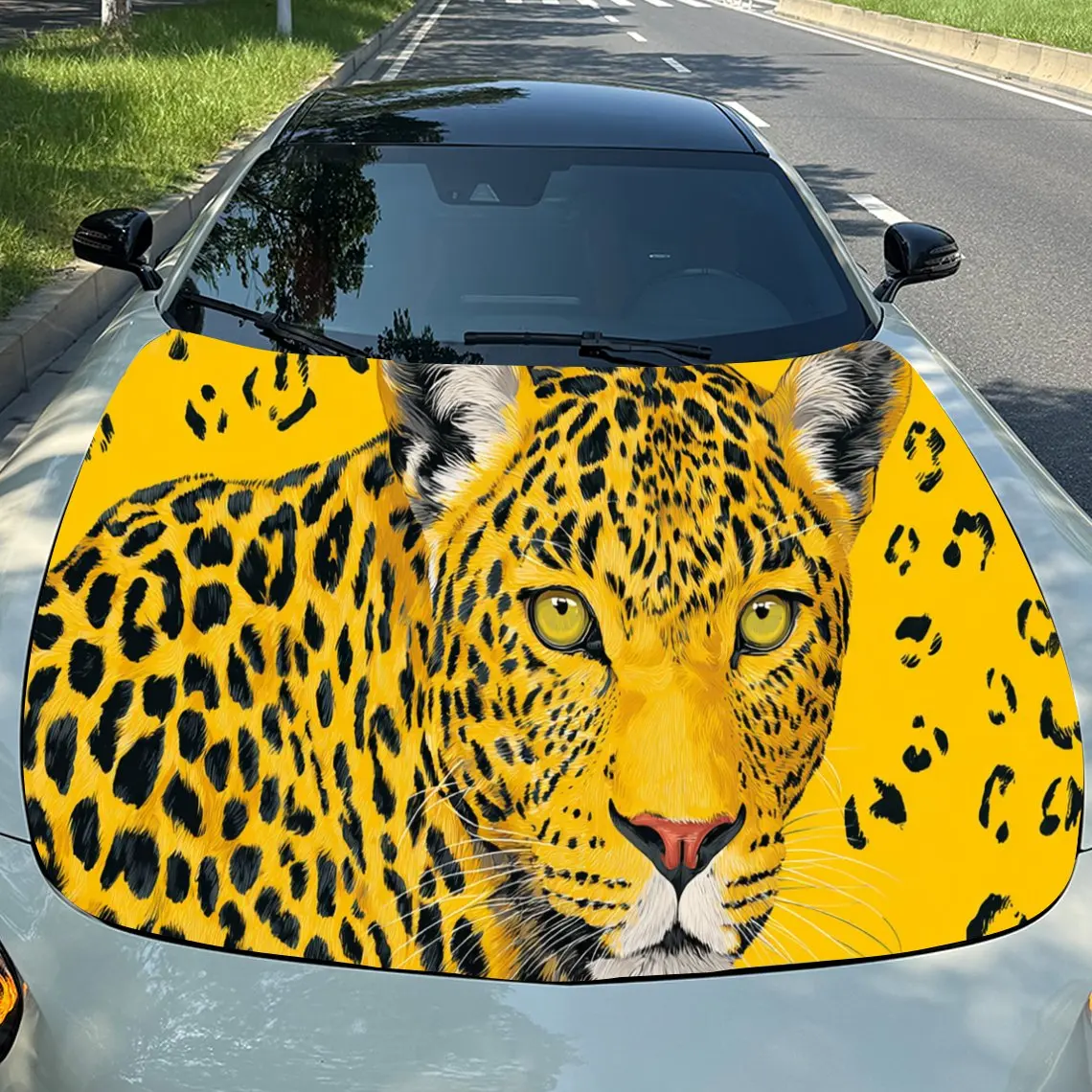 

Dreamy Jaguar in a Mystical Stare PVC Car Engine Hood Vinyl Wraps, Self-Adhesive Waterproof Car Hood Decal Sticker, Car Decorati