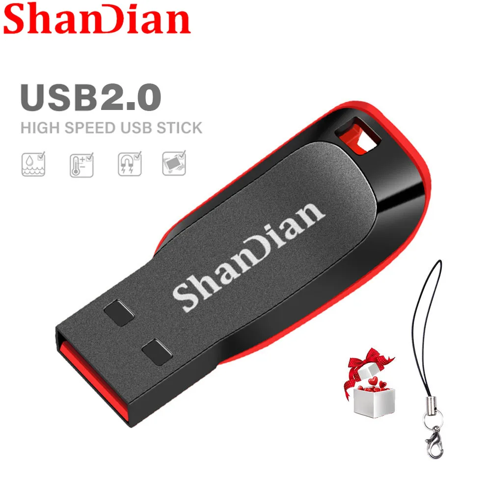 

SHANDIAN High Speed USB Flash Drives 2.0 128GB 64GB Black Free Keychain Pen Drive 32GB Storage Memory Stick Mini Business Gift