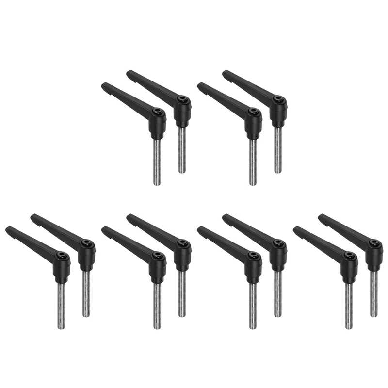

12Pcs Clamping Lever Handles, M10 X 60Mm 304 Stainless Steel Threaded Male Stud, Adjustable Handles, Black