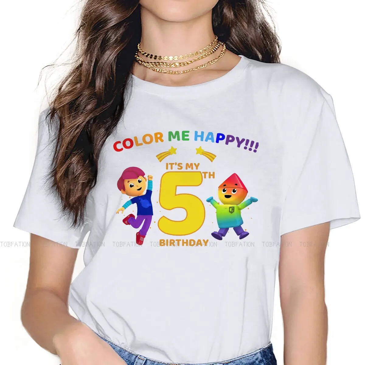 Color Me Happy 5th Birthday Boy  O Neck TShirt Charlie's Colorforms City Children Pure Cotton Original T Shirt Girl New Design