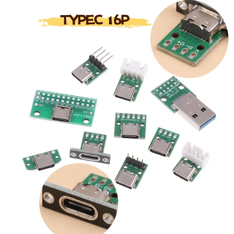 

5Pcs USB Adapter Board TYPEC16P To 2.54 Pin Terminal Upgrade Version With Holes For Fixation