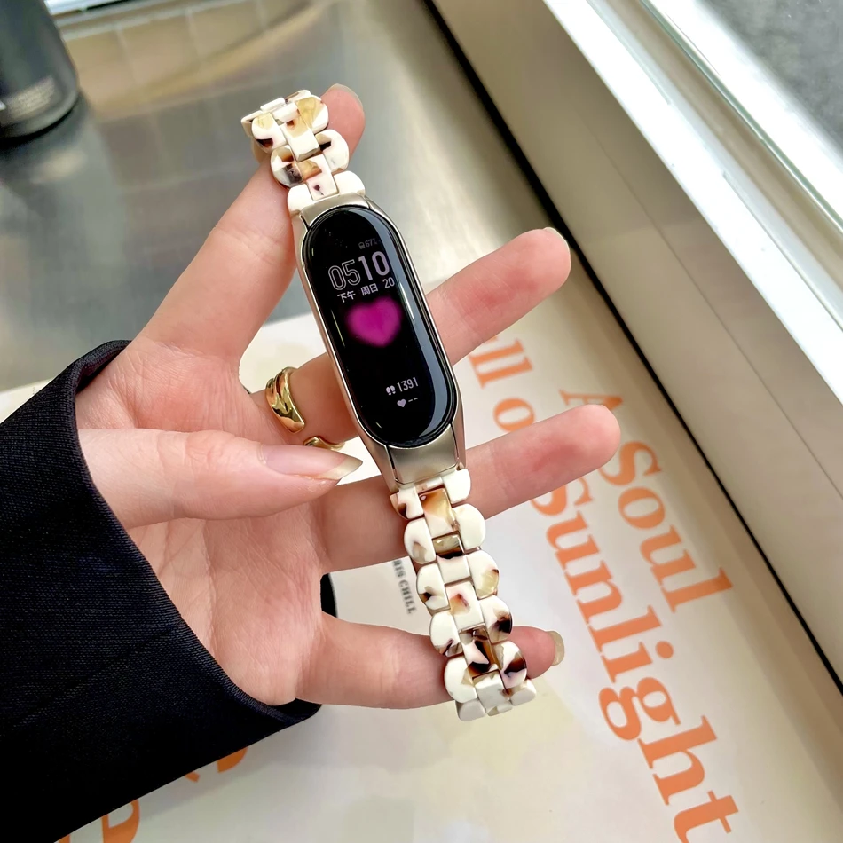 สายนาฬิกาสำหรับ Xiaomi Mi band 8 7 6 5สายรัดข้อมือทำจากเรซินสุดหรูเคสนาฬิกาโลหะแฟชั่นสำหรับ miband 5 6 4 3 watchband Correa
