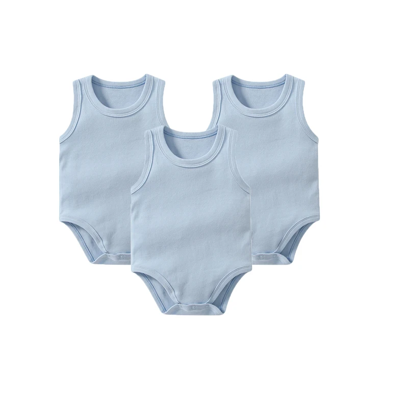 Summer 0-24 Months Infant Newborn Baby Boys Clothing 100%Cotton Onesie Crewneck Sleeveless Vest Baby Girls Bodysuit 3Piece Set