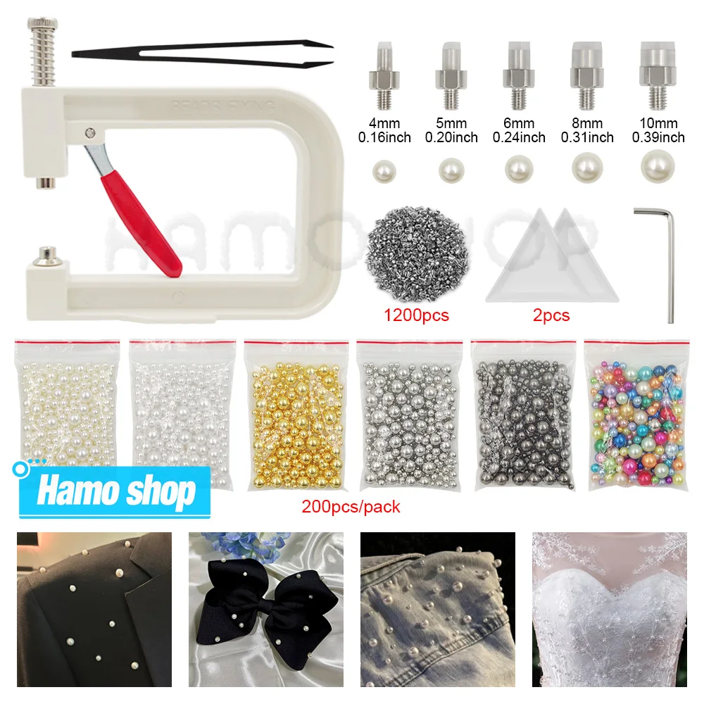 

1200pcs ABS Beads Pearls None-Sewing Pearls Bead Rivet With Tool Kit for DIY Handmade Leathercrafts Clothing Hats Handbags Coats