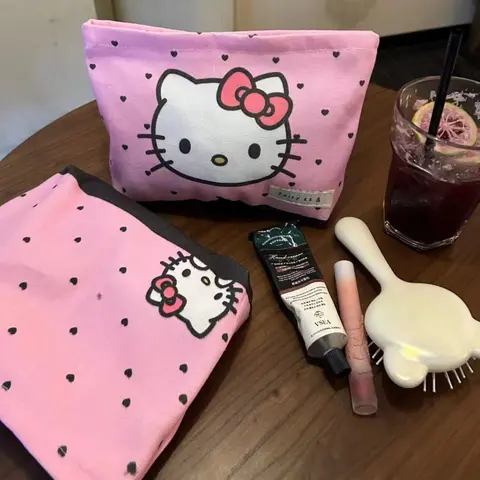 Hello Kitty rose chérie sac cosmétique mignon Kitty chat Portable toile voyage divers sac de rangement grand porte-monnaie