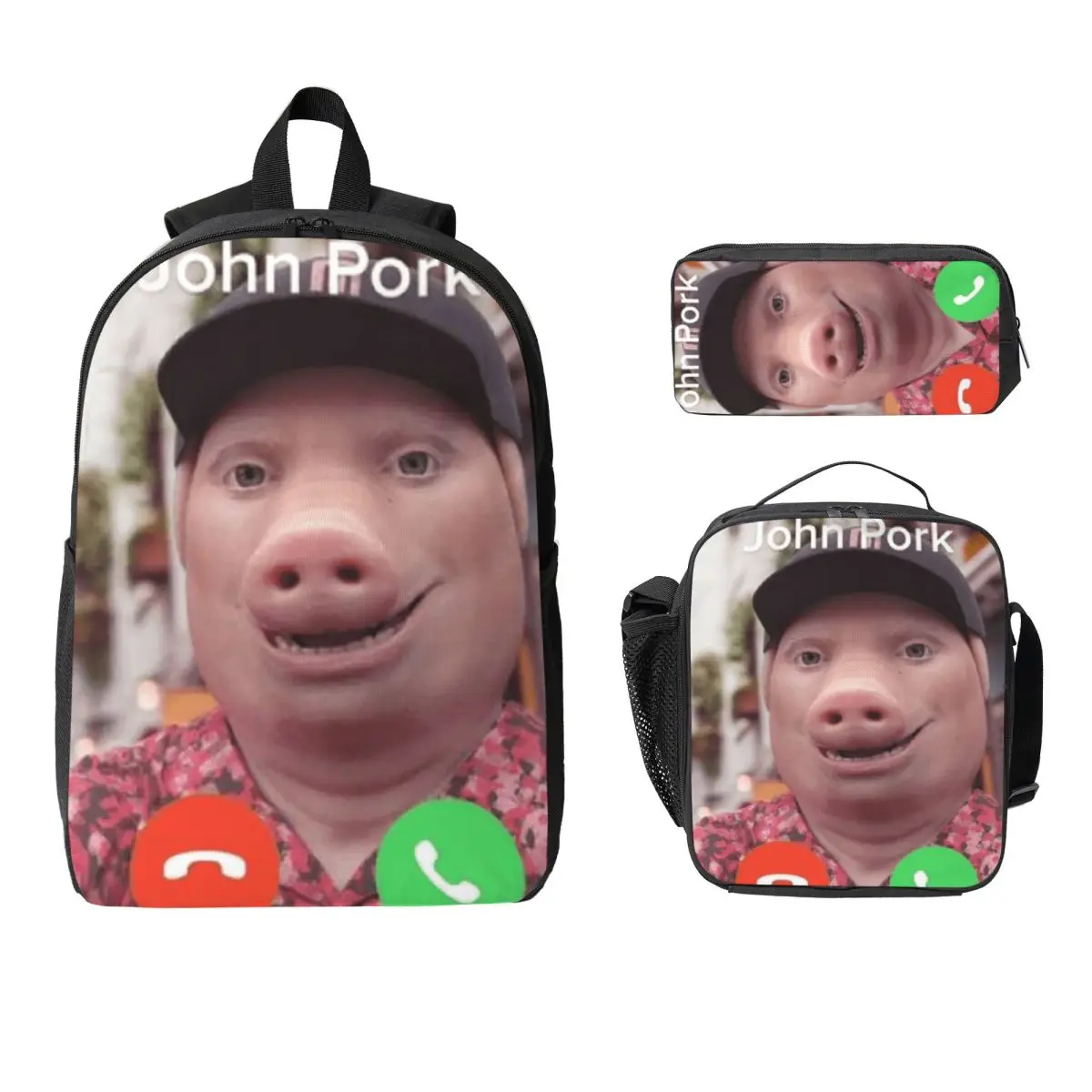

Рюкзак John Pork Facetime, студенческая сумка для книг для мальчиков и девочек, школьная сумка, сумки на плечо для ноутбука, изолированная сумка для обеда 3 шт., пенал