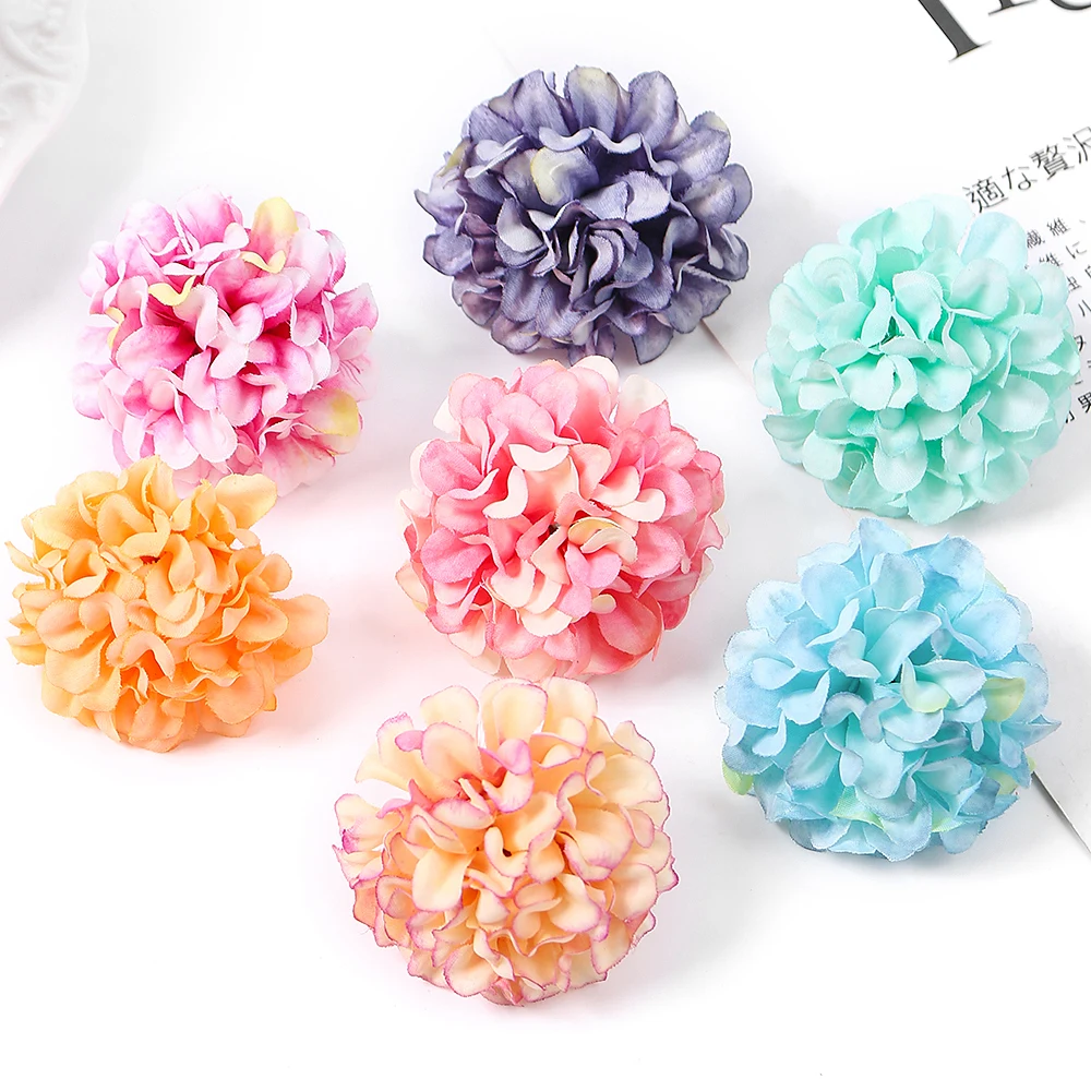 50Pcs Artificial Hydrangea Flowers Head Silk Carnation Flower For Wedding Home Decor DIY Wreath Scrapbooking Craft Fake Flowers