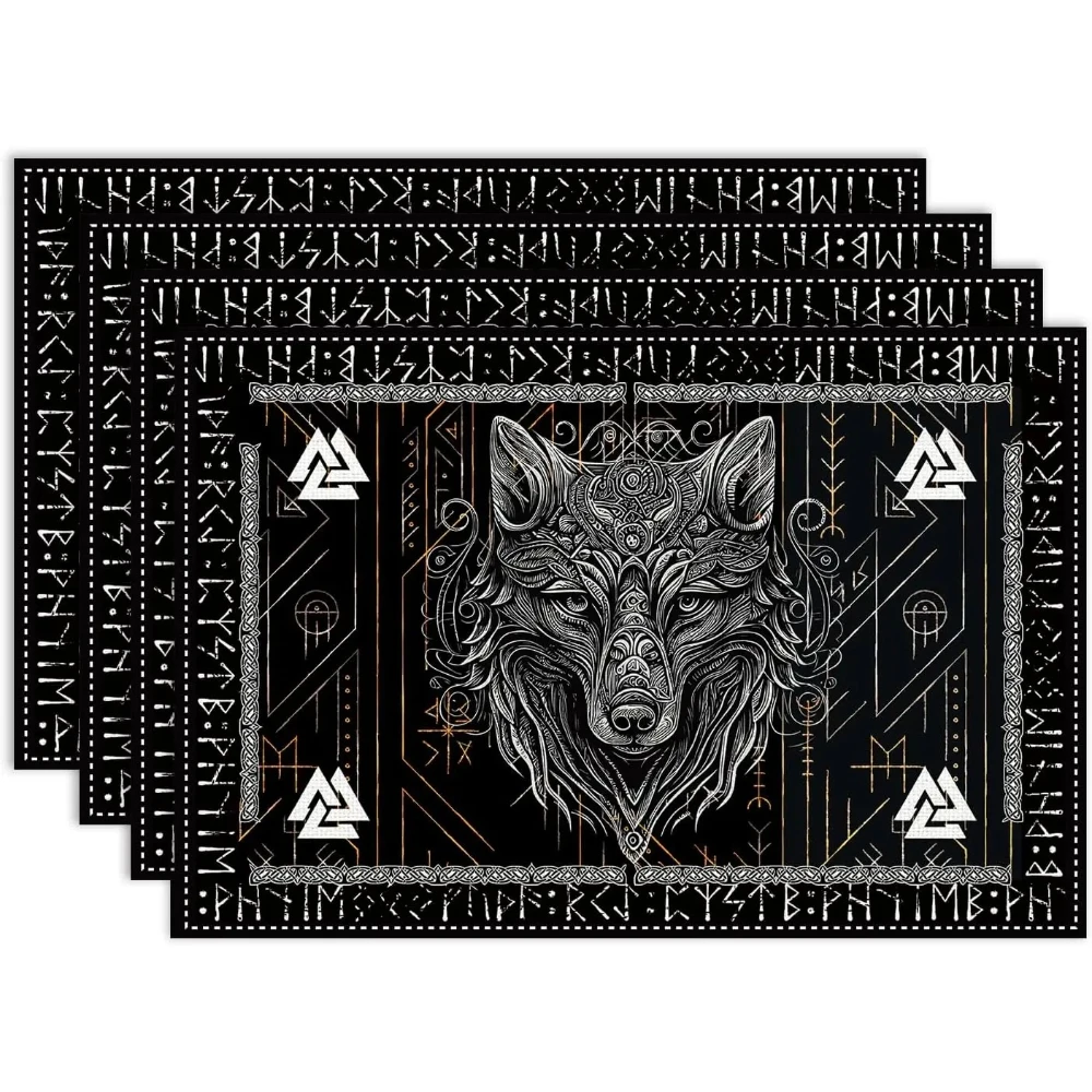 1PC Nordic Mythology Ancient Mythical Wolf Ethnic Style Placemats for Table Decoration Norse Viking Linen Table Mats Party Decor