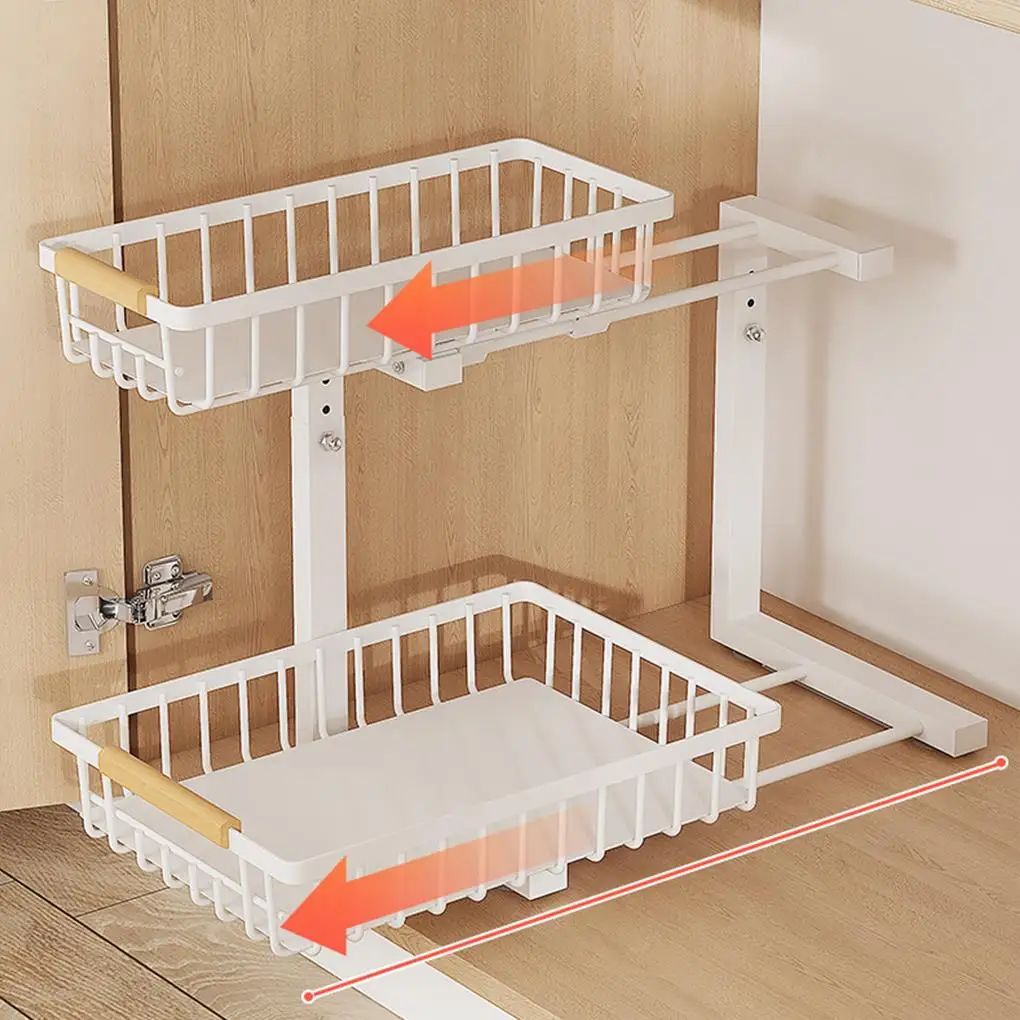 Under Sink 2 Tier Sliding Cabinet Basket Organizer for Bathroom Kitchen Drawer Pull Out Cabinet Multi-Purpose Sink Organizer