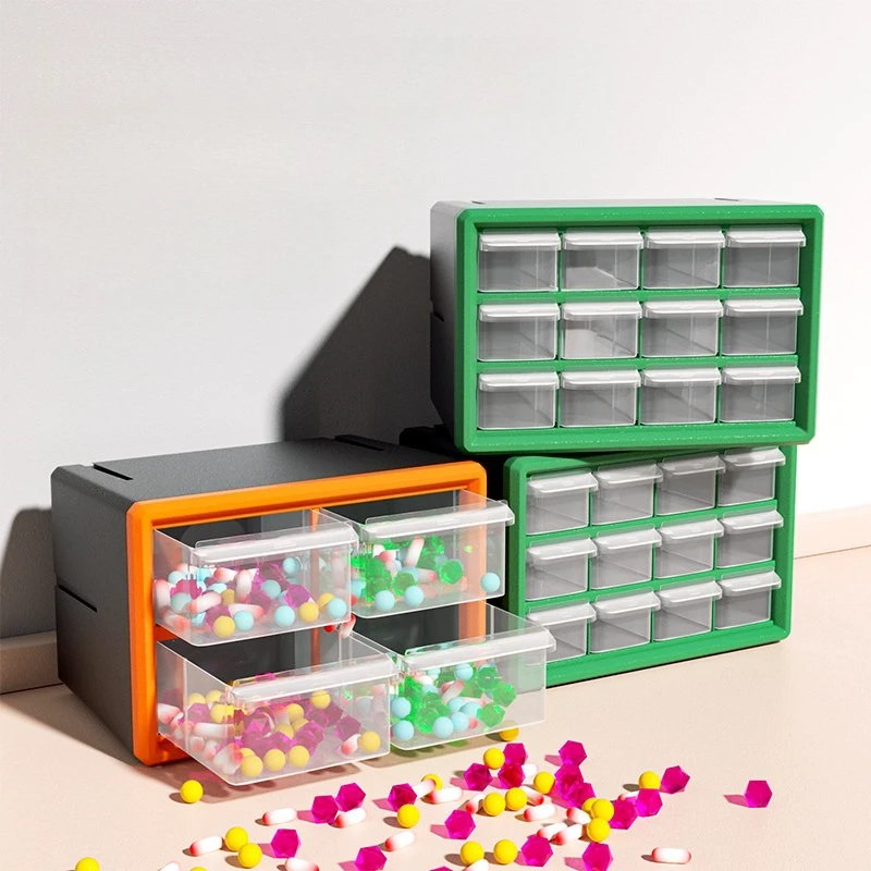 Drawer-Type Tool Box |Stackable Plastic Organizer with Multi-Grid for Small Parts, DIY Crafts & Hardware Screws Storage JT40