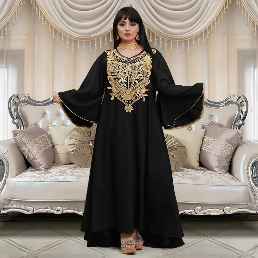 Marocco Paillettes Abaya Donne Musulmane Abito A Maniche Lunghe Dubai Turchia Caftano Eid Ramadan Djellaba Islam Jalabiya Caftano Abiti