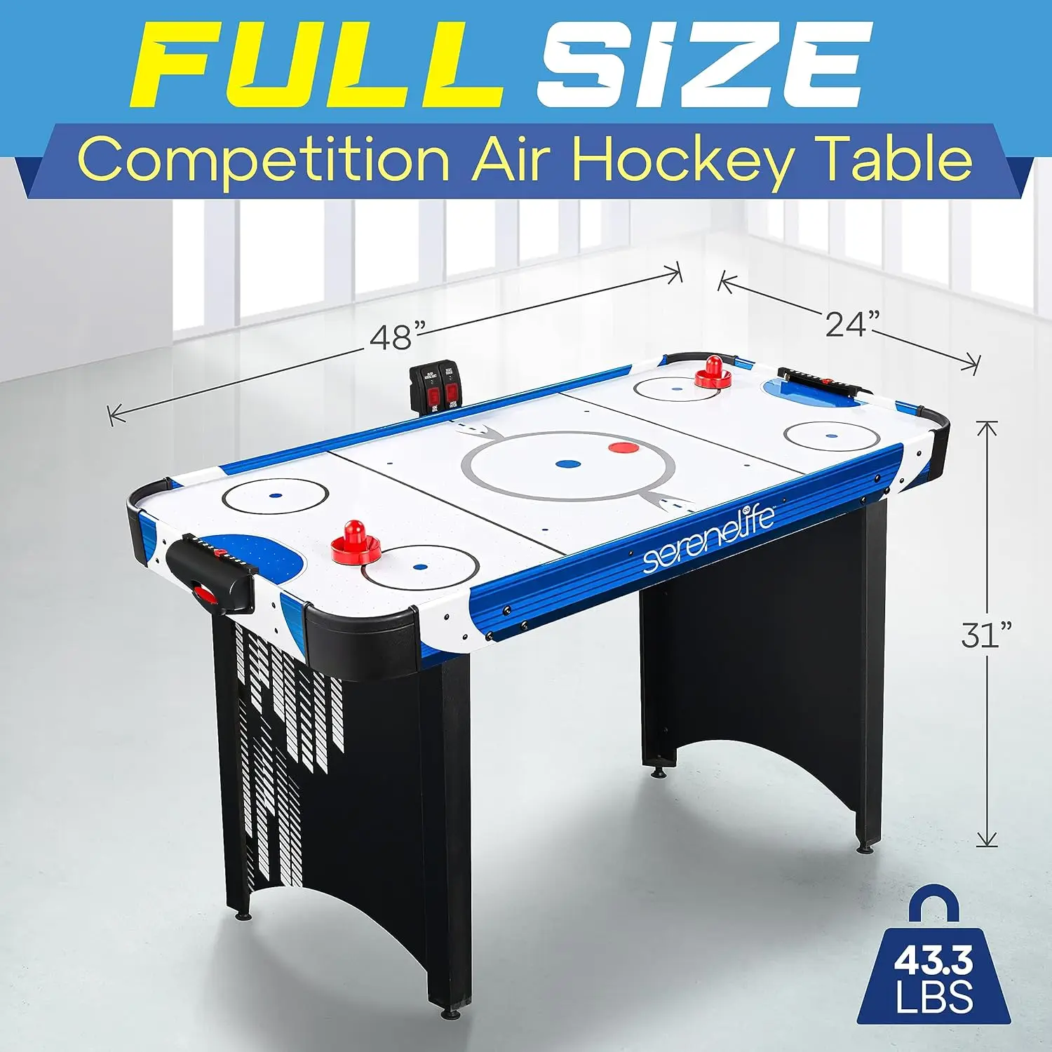 Air Game Table, w/Built-in Score Tracker & Puck Dispenser, Digital LED Scoreboard & Accessories