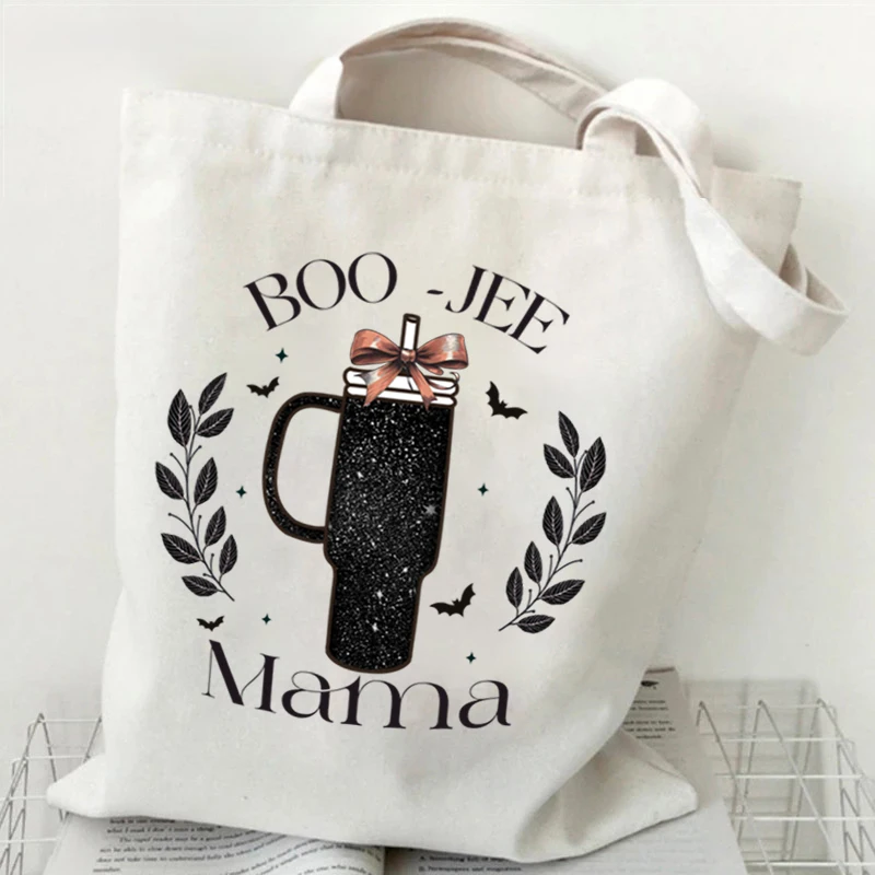 Women\'s Handbags Halloween Canvas Shopping Bag Cute Ghost Designer Bags for Women Vintage Horror Pumpkin Print Women Tote Bags