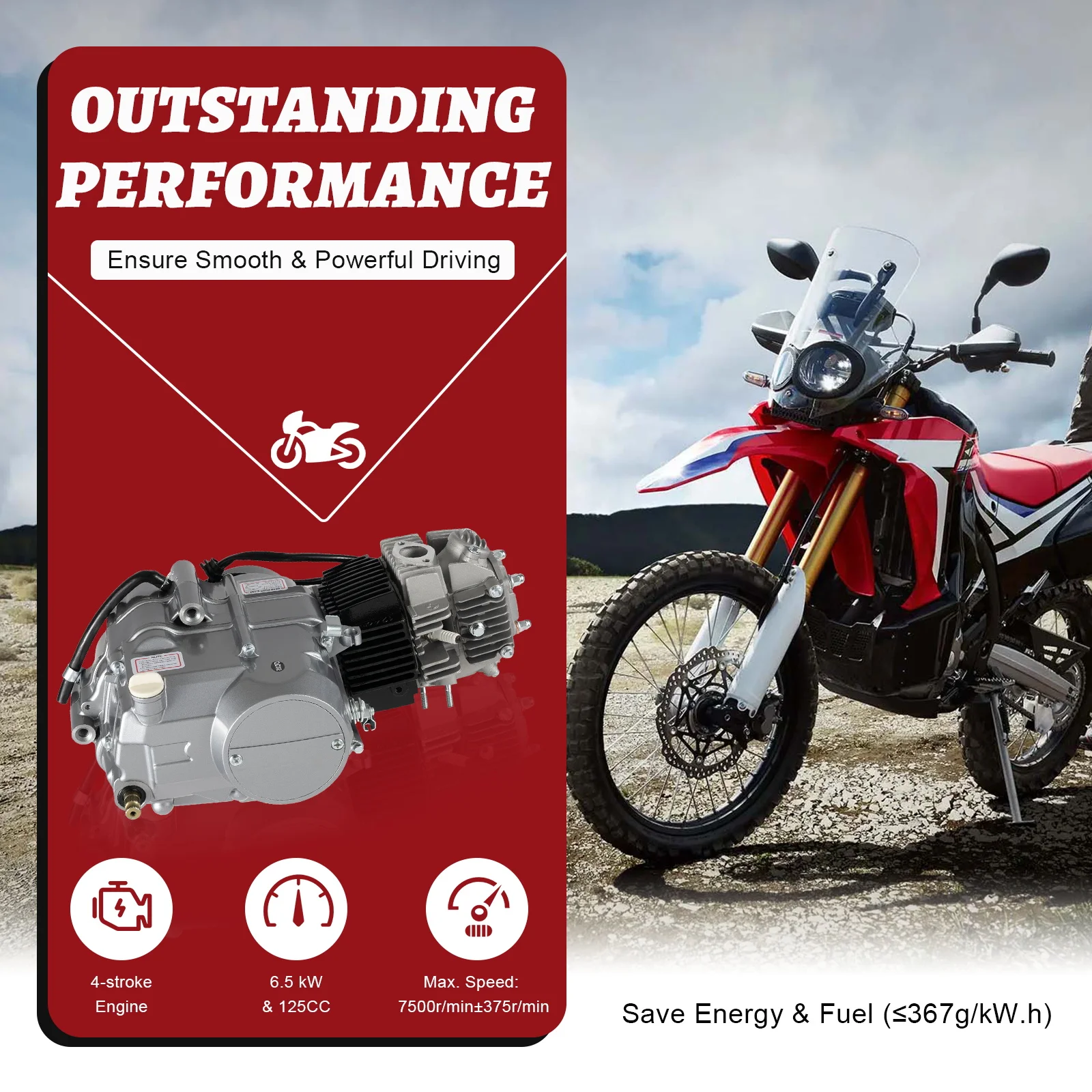 

Двигатель CRF50 125 куб. см, одноцилиндровый, 4-тактный, с ручным запуском, для мини-мотоциклов, питбайков, квадроциклов, 900 мл