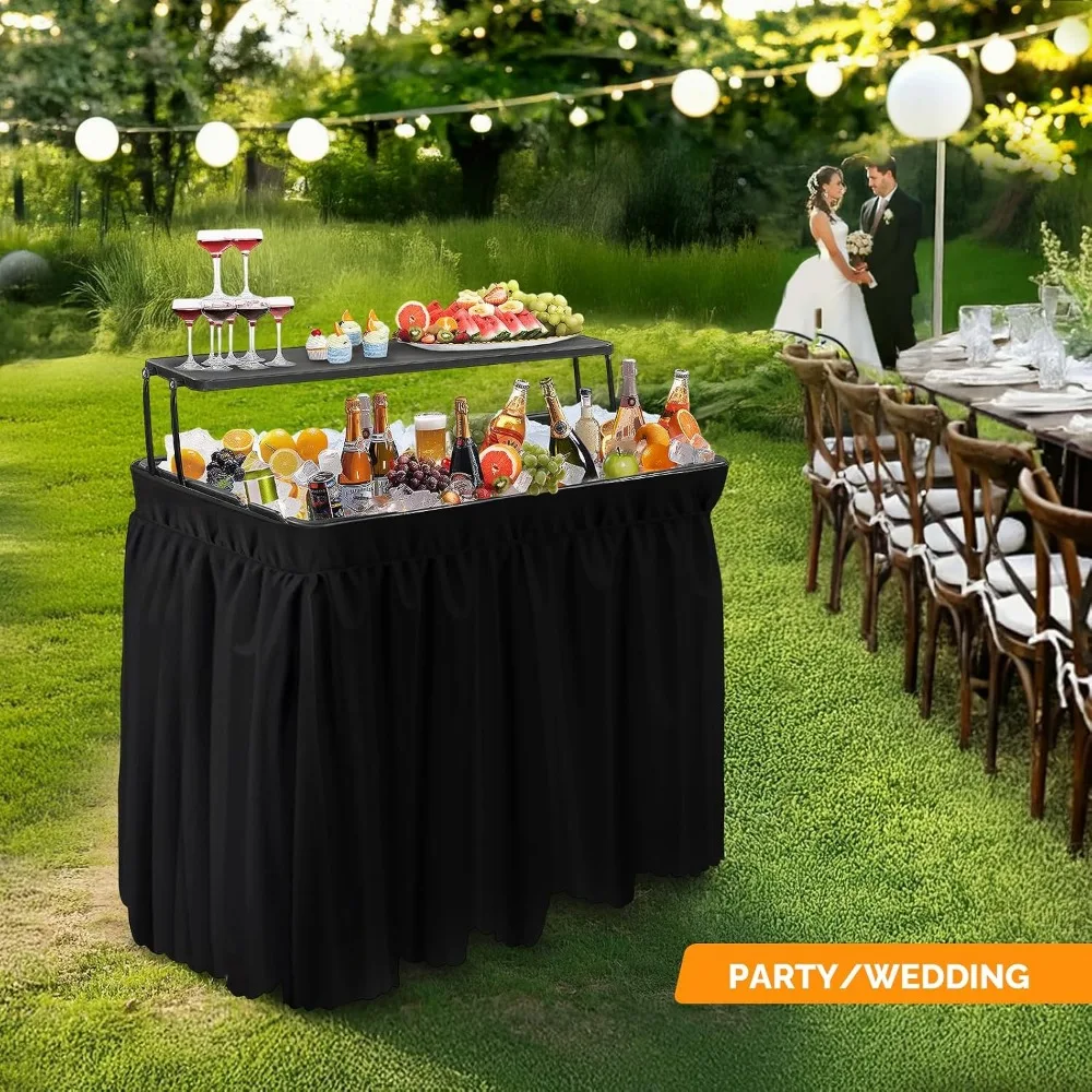 Portable Cooler Table with Storage Shelf, Alloy Steel, Black