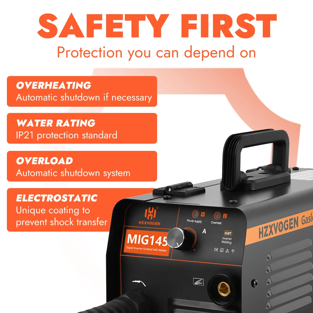 Imagem -04 - Hzxvogen Mig145 Sinergia Semiautomática Solda Mig Máquina de Solda 220v Mini Mig Soldador Resistência Inversor Contínuo