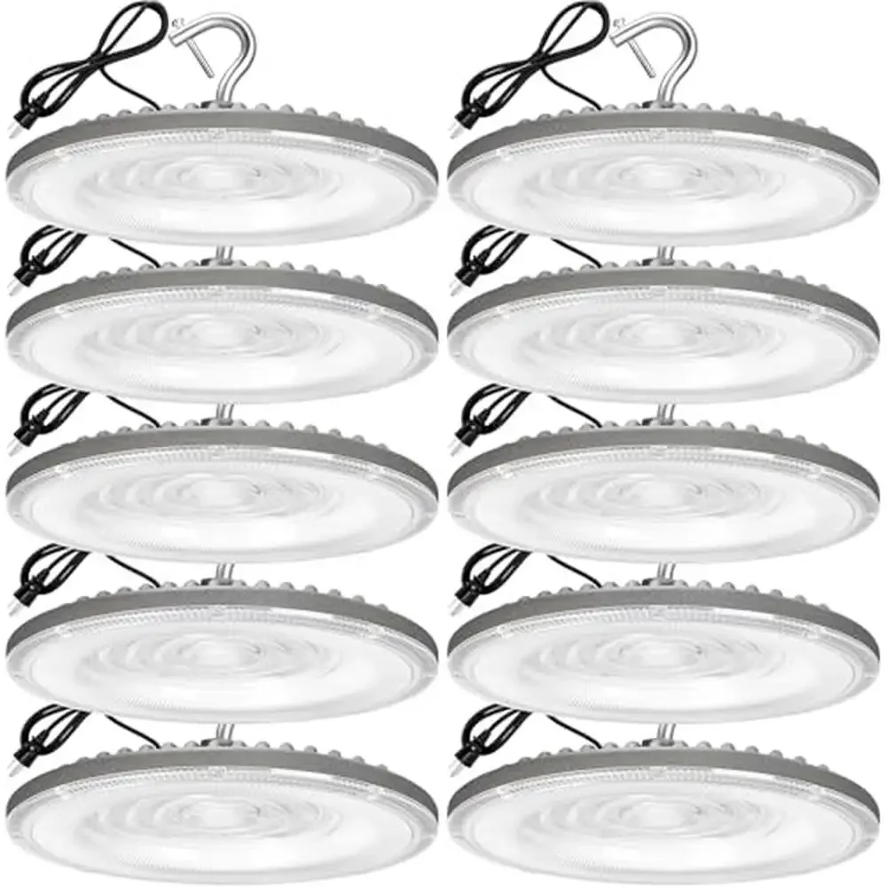 150W UFO LED High Bay Light 10 Pack 5000K Daylight 120VAC IP66 Waterproof 21050LM Commercial Bay Lighting 650W MH/HPS Plug