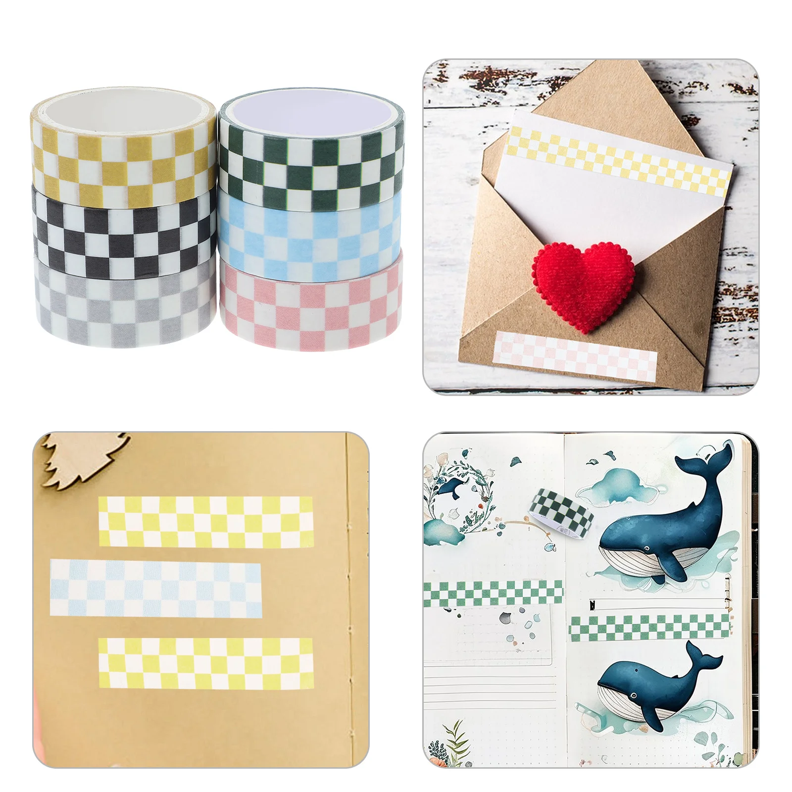 

6 Rolls Assorted Color Grid Washi Tape for Journals Scrapbooking Crafts Planners Decorative Stationery Gift Wrapping