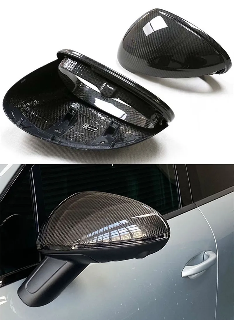 Rearview Front Trunk Mirror Cover for Porsche Macan Real Carbon Fiber Side Mirrors Housing Car Styling