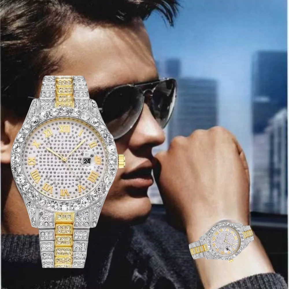 Full Iced Out Watch for Multiple Colors Watch Fashion Cool Bling Diamond Luxury Watches Clock Relogio for Men Women