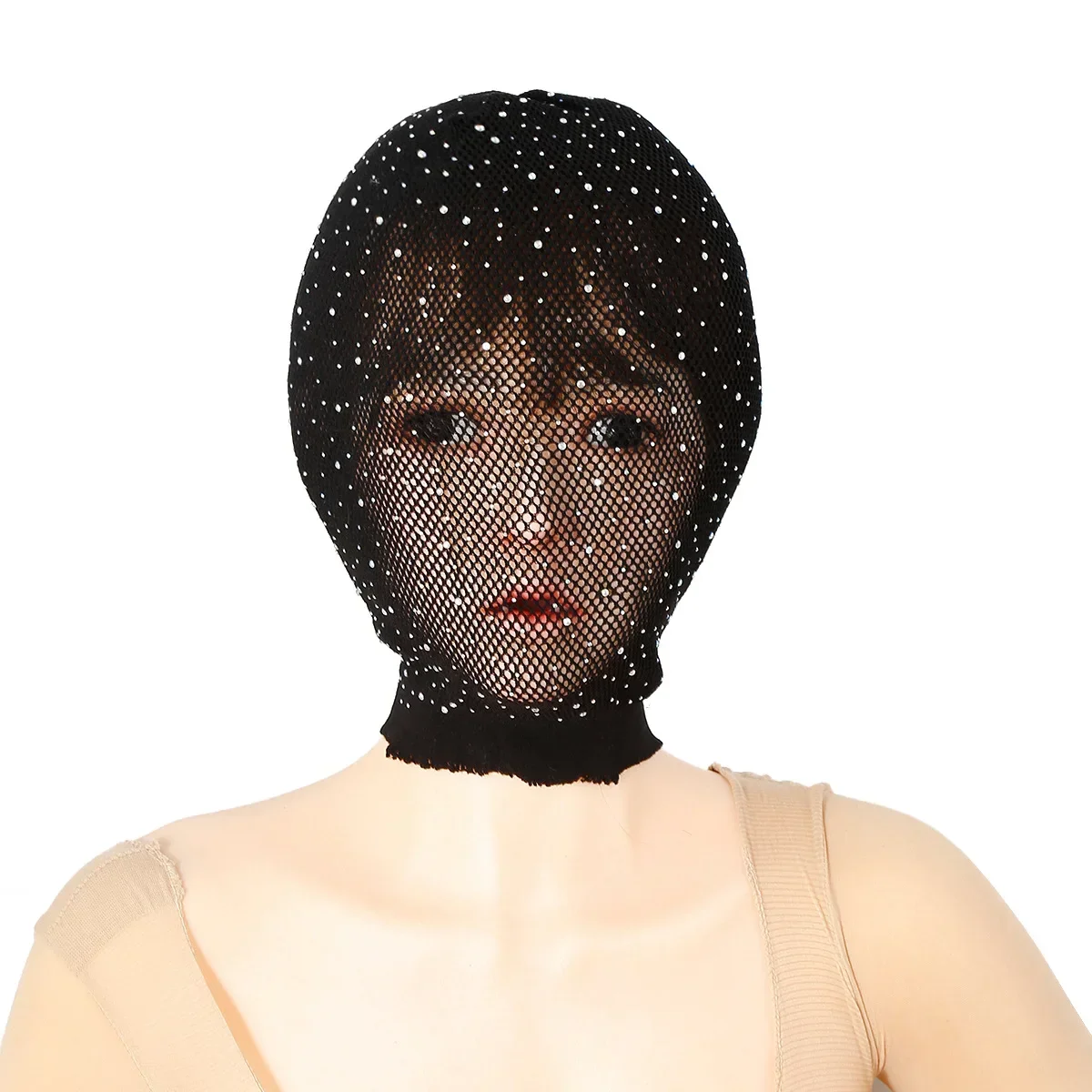 New black breathable lace unisex sexy headband with sparkling diamond mask suitable for role-playing party performance headwear
